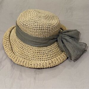 Rolled Brim Toyo Straw Hat with Gauze Tie - Scala Pronto -